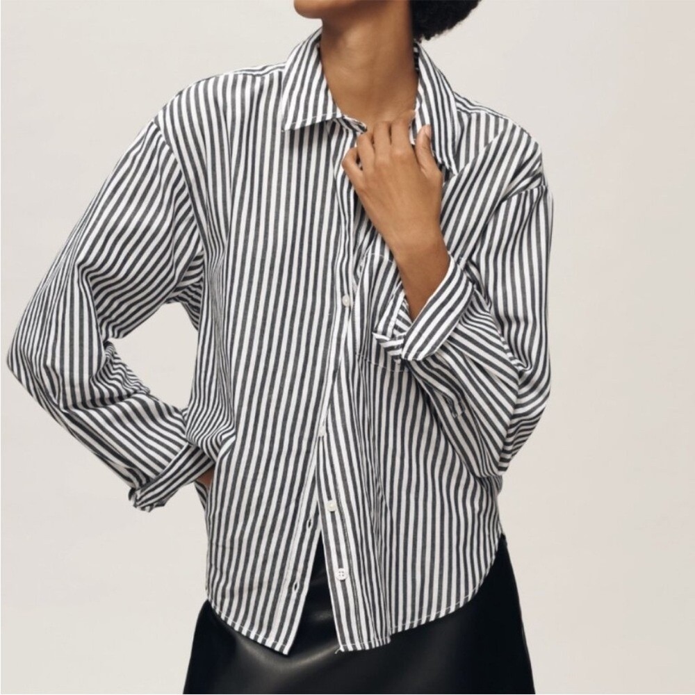 New Anthropologie Maeve Bennet Buttondown Black Motif Striped Size Xs Nwt